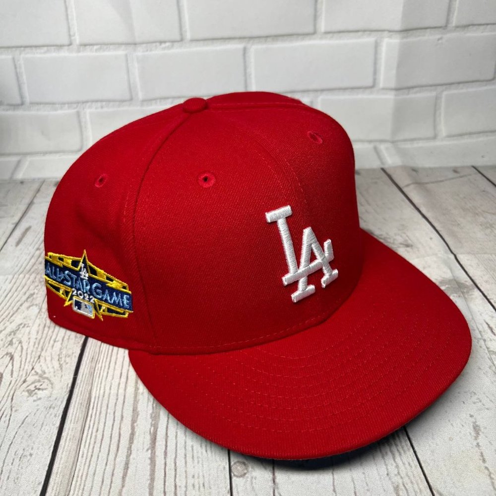Los Angeles LA Dodgers Side Patch 7 7/8 59Fifty New Era Hat Fitted Cap Red Men